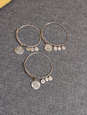 Alex and Ani Silver-Tone Charm Bangle Trio with Team and Logo Charms